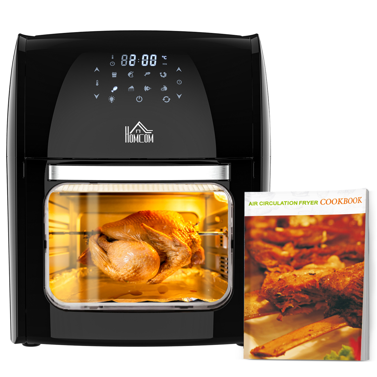 HOMCOM 12L Air Fryer Oven 8 Presets 1800W Rapid Air Circulation Rotisserie Black